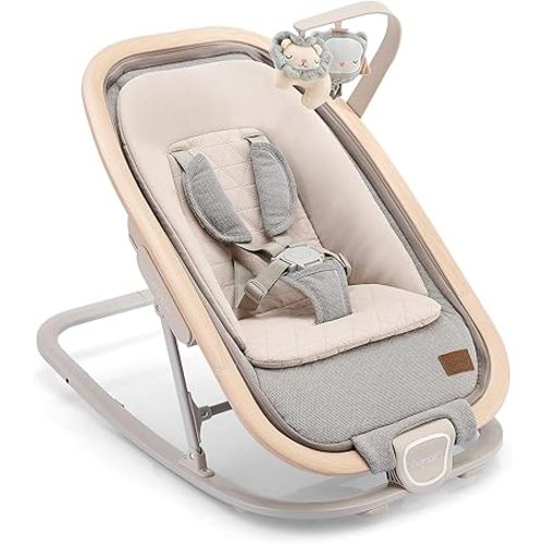 Gromast 2-in-1 Baby Bouncer Seat for Infants, Portable Baby Rocker with 3 Adjustable Backrest Positions & Travel Bag - Light Gray