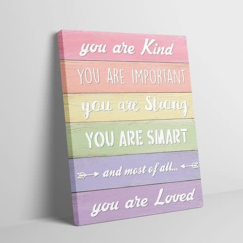 OGILRE You Are Kind You Are Smart You Are Important Inspirational Quotes Colorful Wood Canvas Wall Art Decorations Prints, Office Girls Bedroom Pictures 11x14 Inch FRAMED