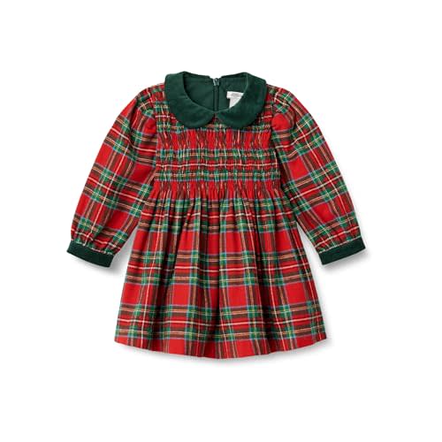 Amazon Essentials x Sofia Grainge Toddler and Baby Girls' Long Sleeve Flannel Dress with Velvet Collar, Fit and Flare