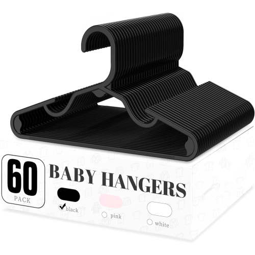 Cozymood Baby Clothes Hangers, 60 Pack Non-Slip Kids Plastic Hangers, Toddler Hanger for Infant Child Clothing, Childrens Hanger for Kids Clothes, Black