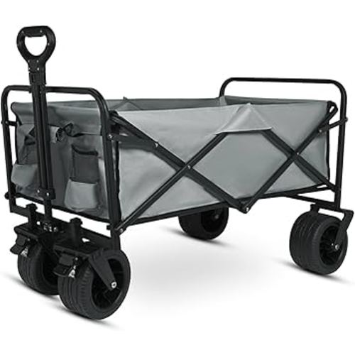 Yesker Foldable Wagon - 300lbs Collapsible Garden Carts with All Terrain Wheels for Outdoor Camping Sports Shopping Gardening - Heavy Duty Portable Utility Trolley (Gray)