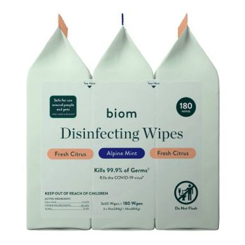 Biom Plastic Free Plant Based Disinfecting Wipes - Variety - 3pk/180ct: Ammonia-Free, Paraben-Free, Mint Scent