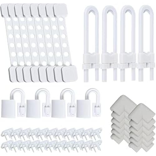 50 Packs Baby Proof Kit - Safety Locks, Corner Guards, Door Finger Protector, Outlet Covers, Slider Locks - Keep Child Safe at Home