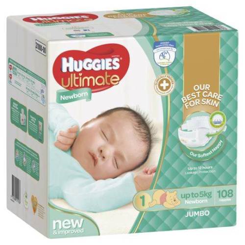 Huggies Newborn Nappies Size 1 (up to 5kg) 108 pack