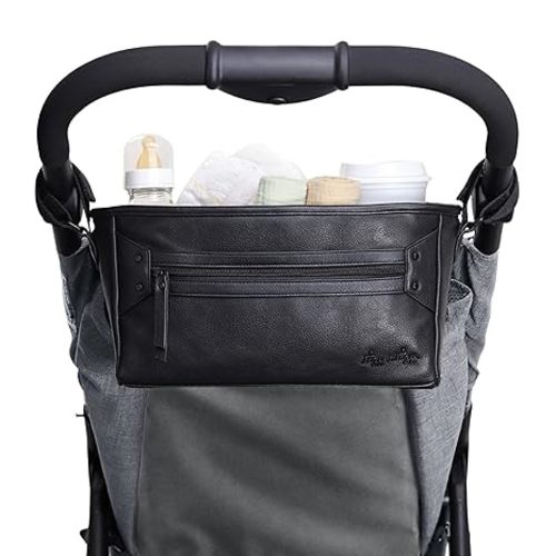 Itzy Ritzy Adjustable Stroller Caddy and Organizer Bag Featuring Front Zippered Pocket, 2 Built-In Interior Pockets & Adjustable Straps to Fit Nearly Any Stroller (Black)