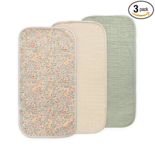 mushie Water Repellent Changing Pad Liners | Cotton (Pastel Blooms Combo) | 3 Pack, Water repellent, Machine washable, Fits in diaper bag