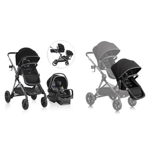 Evenflo Pivot Xpand Modular Travel System with LiteMax Infant Car Seat with Anti-Rebound Bar (Ayrshire Black) & Pivot Xpand Second Seat (Ayrshire Black)
