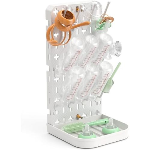 Baby Bottle Drying Rack Baby Bottle Holder Space Saving Bottle Dryer Rack Station Countertop Storage Organizer 12 Travel Bottle Drying Rack Vertical Breast Pump Part Plastic Bag Cup Dryer Tower White