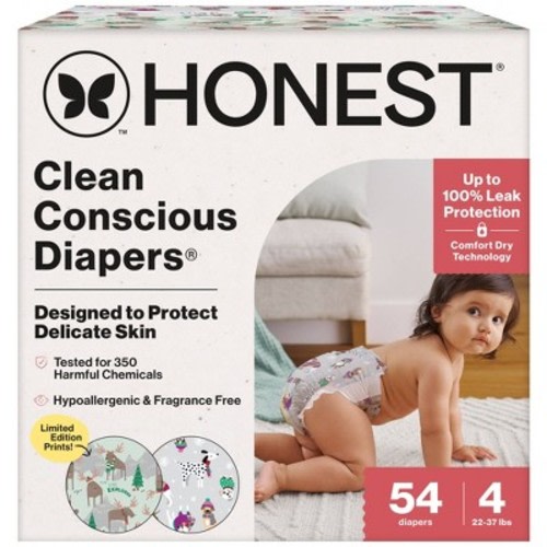 The Honest Company Clean Conscious Disposable Diapers Winter Wags & Adorably A-moosing - Size 4 - 54ct