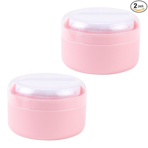 2 Pcs Large Body Powder Puff and Container with Sifter Baby After-Bath Empty Powder Puffs Case Talcum Powder Box for Women Beach Travel Home Pink