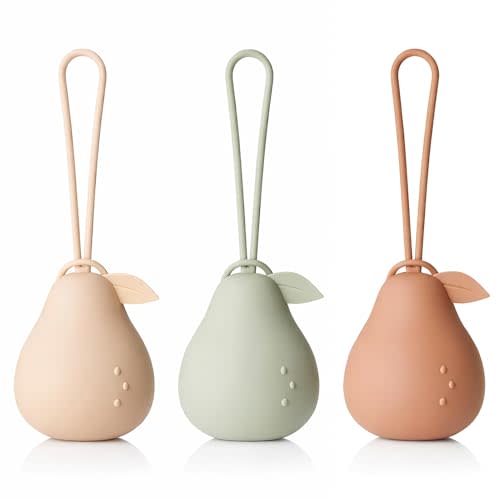 Andy Bear Silicone Pacifier Holder Case, Baby Paci Storage Case Silicone, Portable Leakproof One-Piece BPA-Free Set of 3-Ivory Sage Brown