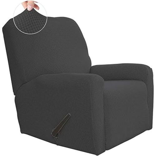 Easy-Going Recliner Stretch Sofa Slipcover Sofa Cover 4-Pieces Furniture Protector Couch Soft with Elastic Bottom, Spandex Jacquard Fabric Small Checks(Recliner,Dark Gray)