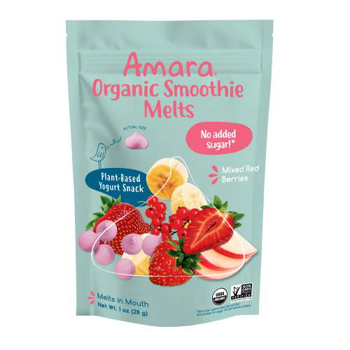 (2 pack) Amara Organic Smoothie Melts, Mixed Red Berries, No Added Sugar, Baby Food Stage 2, 1 oz Bag