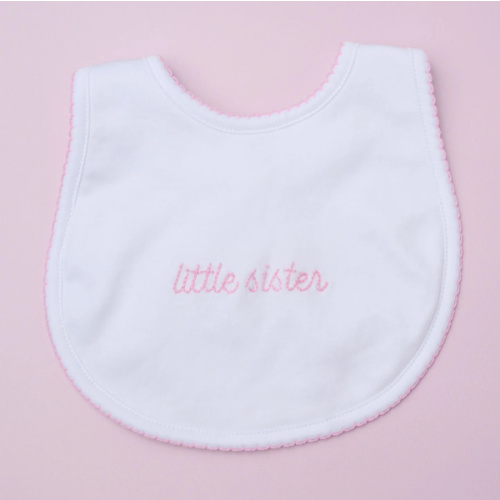 Baby Girl Little Sister Embroidered Bib - Magnolia Baby Siblings