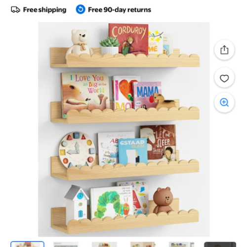 Scalloped Nursery Bookshelf Wall Mounted 4-Pack, Natural Wood Floating Book Shelves for Wall, Cloud Wall Mount Bookshelves for Kids Bedroom, Baby Children Toddler Room (Natural Pine Wood) - Walmart.com