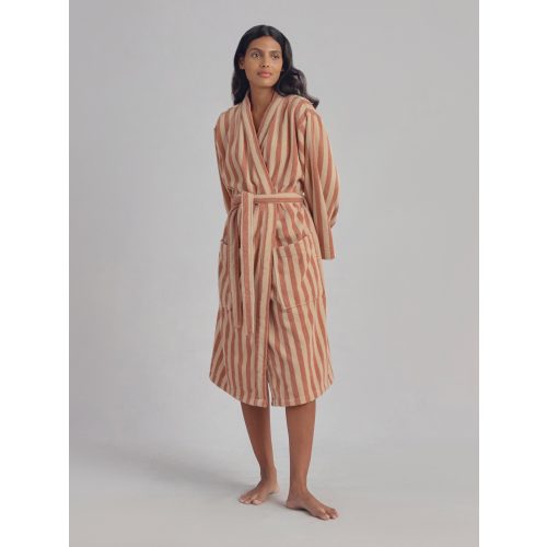 Sand Shell Pembroke Stripe Cotton Robe | Piglet in Bed US