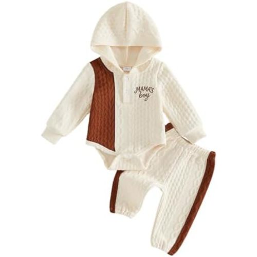Madjtlqy Baby Boy Fall Clothes Hooded Cable Knit Long Sleeve Romper and Pants 2 Piece Winter Warm Outfit Set