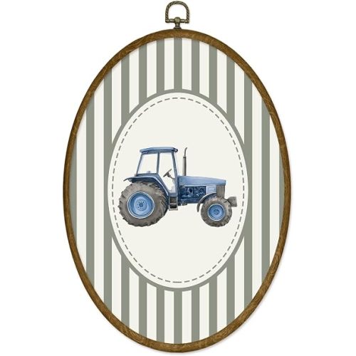 ODFGBDS Vintage Blue Tractor Farm Nursery Oval Wall Art Decor 8.6x11.4in
