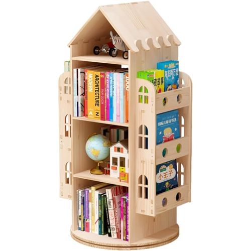 Rotating Bookshelf, 360 Display Floor Standing Bookcase Storage Rack, Wood Storage Organizer for Kids
