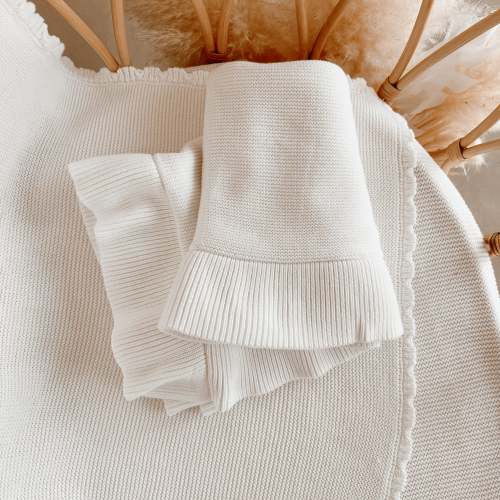 Heirloom Poppy Frill Knit Blanket - Milk