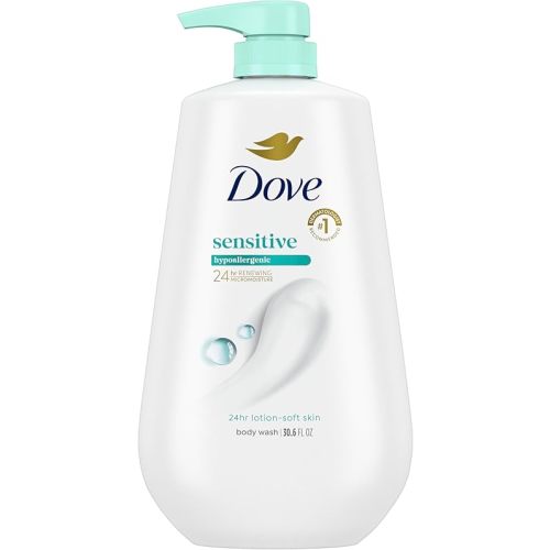 Dove Body Wash with Pump Sensitive Skin For 24hr Lotion-Soft Skin Moisturizing Skin Cleanser Gentle Hypoallergenic Formula with No Sulfates No Parabens 30.6 oz