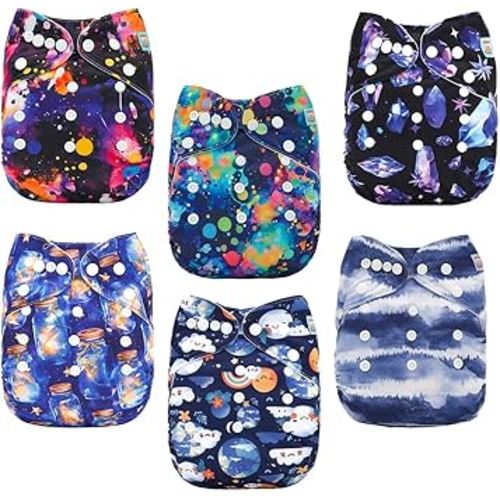 ALVABABY Baby Cloth Diapers 6 Pack with 12 Inserts Cloth Diaper Covers Adjustable Washable Reusable for Baby Girls and Boys 6DM116A