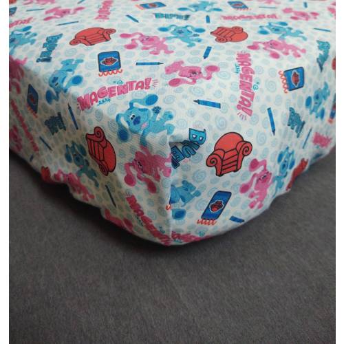 Blues Clues Fitted Crib Sheet: Magenta Cotton Pillowcase, Changing Pad Cover