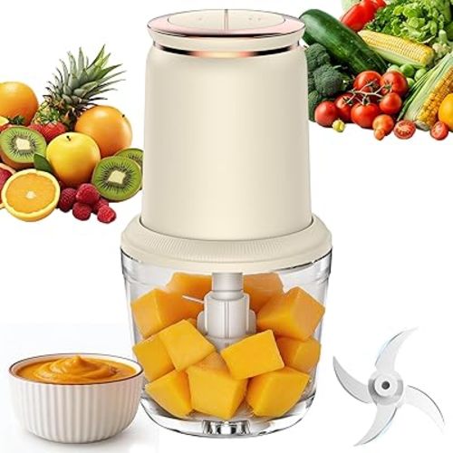 Baby Food Maker with Glass Bowl and Stainless Steel Blades, Small 300W Electric Food processor Vegetable Chopper for Home Kitchen, Baby Food Puree Blender for Fruit, Meat, 20oz, White (0.6L)