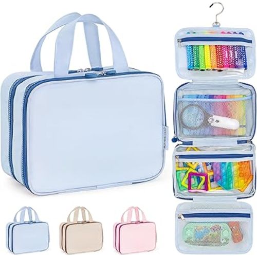 Mothercould Small Kids Travel Organizer, Hanging Bag With Hook, Blue