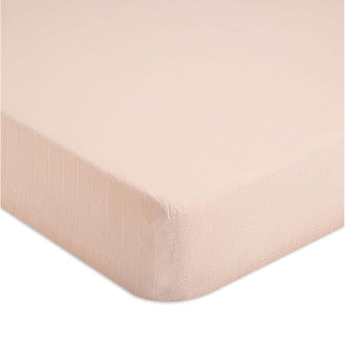 Crane Baby Cotton Sateen Fitted Sheet, 28x52'', Desert Rose, Pink Crib Sheets for Girls, Soft Cotton Crib Sheets for Girls, Nursery Decor for Girl Nursery, Elastic Pockets