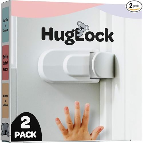 Huglock - The Snap-On Door Lock Kids Can't Reach or Defeat - No Tools or Adhesives Required - Works With Door Knob, Lever or Handle - Childproof Safety Locks are Toddler, Baby and Child Proof (2 pack)