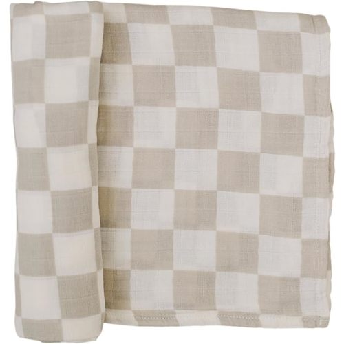 Mebie Baby Taupe Checkered Muslin Swaddle, Modern and Neutral Swaddle Blanket for Baby Girl or Boy, Soft Baby Blankets, Newborn Swaddle Blanket, 0-3 Month, Comfy Wrap, Baby Essentials & Gifts