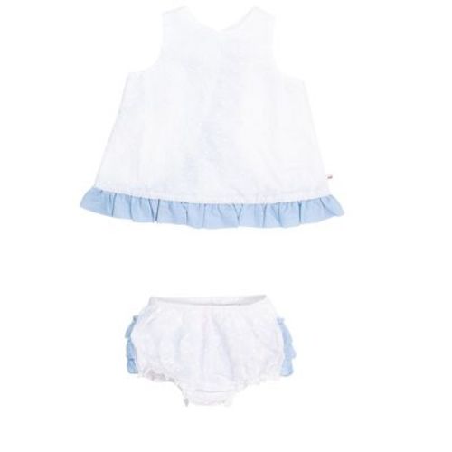 RuffleButts Infant Swing Top and Bloomer Set - White & Light Blue, 12-18m
