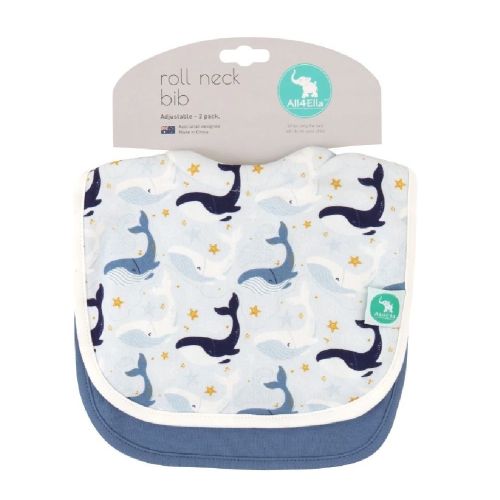 All4Ella Roll Neck Bib Whales - 2 Pack