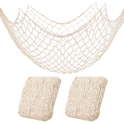 2 Pack Fish Net Decorations for Party, Natural Cotton Hawaiian Table Runner Party Fishing Net Decorative, Nautical Themed Decor Cotton Fishnet Under The Sea Pirate Ocean BeachHalloween Decor