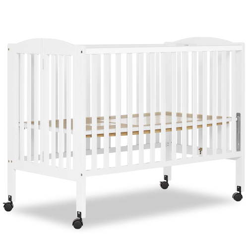 Dream On Me Full Size 2-in-1 Folding Stationary Side Crib, Locking Wheels, White