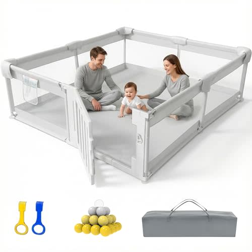 79" ×71" Baby Playpen with Gate, Large Baby Play Pen for Babies and Toddlers, Infant Fence Play Yard with Door for Living Room, Anti-Fall, Breathable Mesh