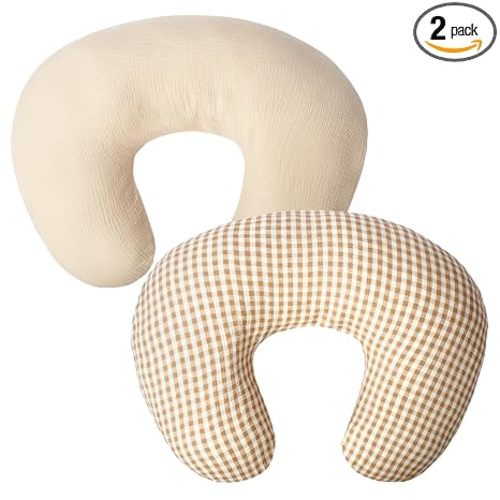 FUNUPUP Muslin Nursing Pillow Cover Replacement, Beige & Plaid