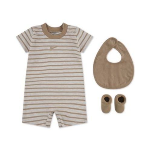 Baby Boys' and Baby Girls' Crewneck Romper, Bib and Booties, 3-Piece Set