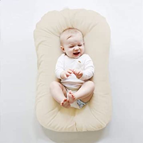 ZonLi Baby Lounger for Newborn, Baby Nest Cover for 0-12 Month, Portable Nest Sleeper Cover for Infant with 100% Cotton Muslin Cover - Breathable, Natural (Beige)
