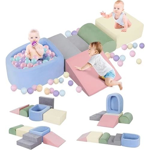 Foam Climbing Blocks for Toddlers 1-3, Toddler Climbing Toys Indoor, Climbing Toys for 1 Year Old, Kid Baby Climbing Blocks with Ball Pit, Soft Play Set Playground (Balls not Included)