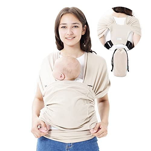 Hilabab Baby wrap Carrier,Softness Organic Cotton,Breathable Adjustable Strap Baby Hold Carrier for Newborn Up to 40 lbs (Beige)