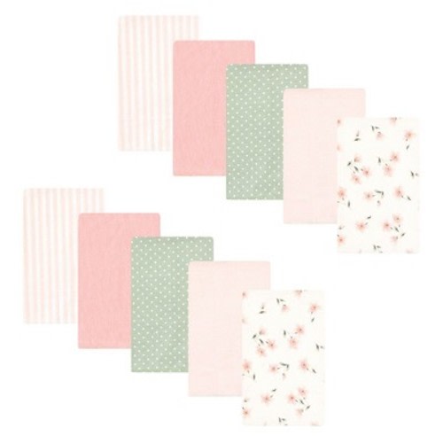 Hudson Baby Infant Girl Cotton Flannel Burp Cloths, Pink Dainty Floral 10 Pack Set, One Size