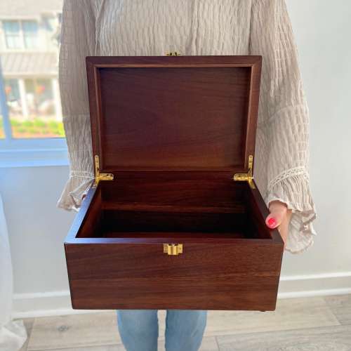 Wood Memory Box: Stained Keepsake Box with Hinged Lid