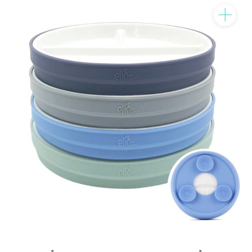 6.7"/16cm Porcelain White Divided Plates with Silicone Suction Sleeves