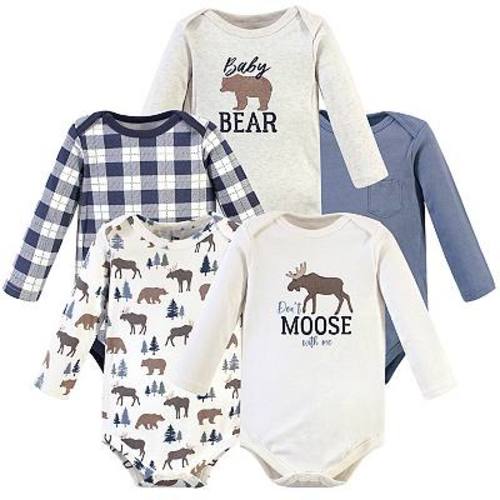 Hudson Baby Infant Boy Cotton Long-Sleeve Bodysuits 5pk, Moose Bear, 6-9 Months