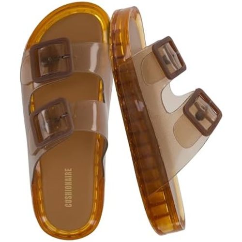 CUSHIONAIRE Pool Slides For Women Waterproof Double Buckle Adjustable Slip-On Womens Sandals For Beach Shower Casual Wear