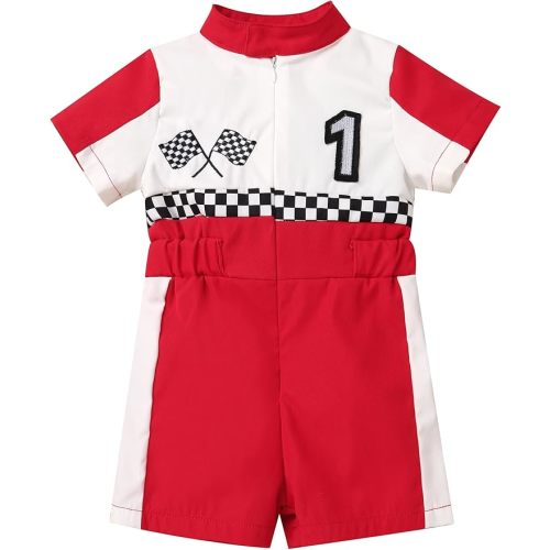 IBTOM CASTLE Baby Race Car Driver Outfit Boys Girls 1st 2nd Birthday Cake Smash Photoshoot Clothes Short Sleeve Racer Romper