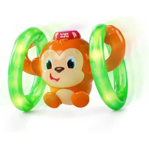 Bright Starts Roll & Glow Monkey Crawling Baby Toy with Lights and Sounds, Tummy Time Toy, 6 Months and up