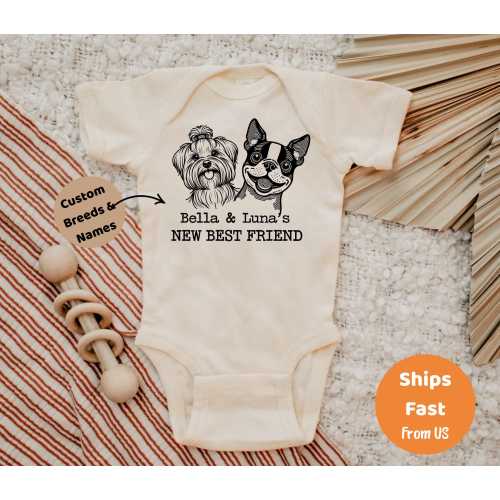New Best Friend Onesie,Newborn Gift,Personalized Dog Name Onesie,Custom Baby Gift,Dog Lover,Baby Shower Gift,Dog Portrait,Custom baby Onesie